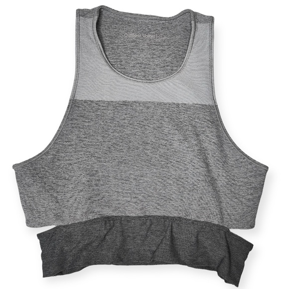 Outdoor Voices Grey Neutral Tri-Color Slashback Cutout Crop Top Size Small - Picture 1 of 7